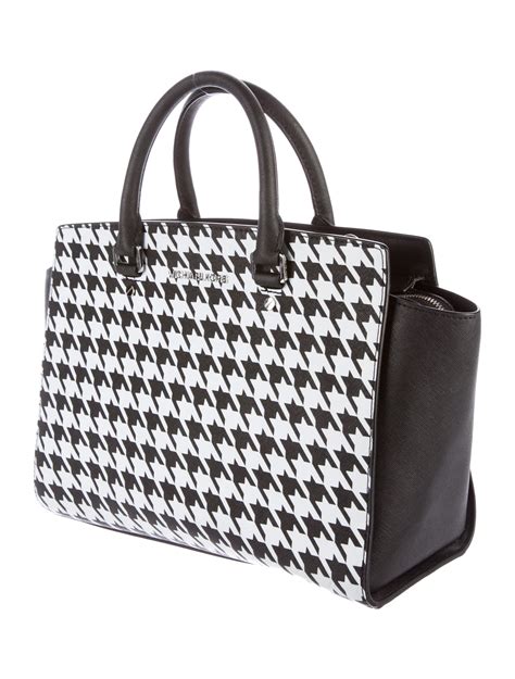 michael michael kors selma houndstooth saffiano leather large satchel|Michael Kors selma large satchel.